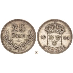 Svédország V.Gusztáv 25 öre 1936